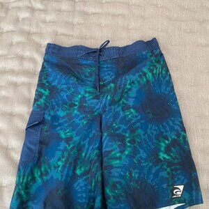 Laguna Swimming Shorts ; Green + Blue + Black Tye Dye ; Large